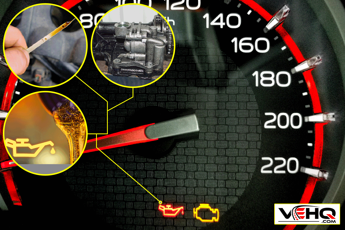 Check engine light and oil pressure red light icon on car dashboard, Oil Light Comes On When Turning - What's Wrong?