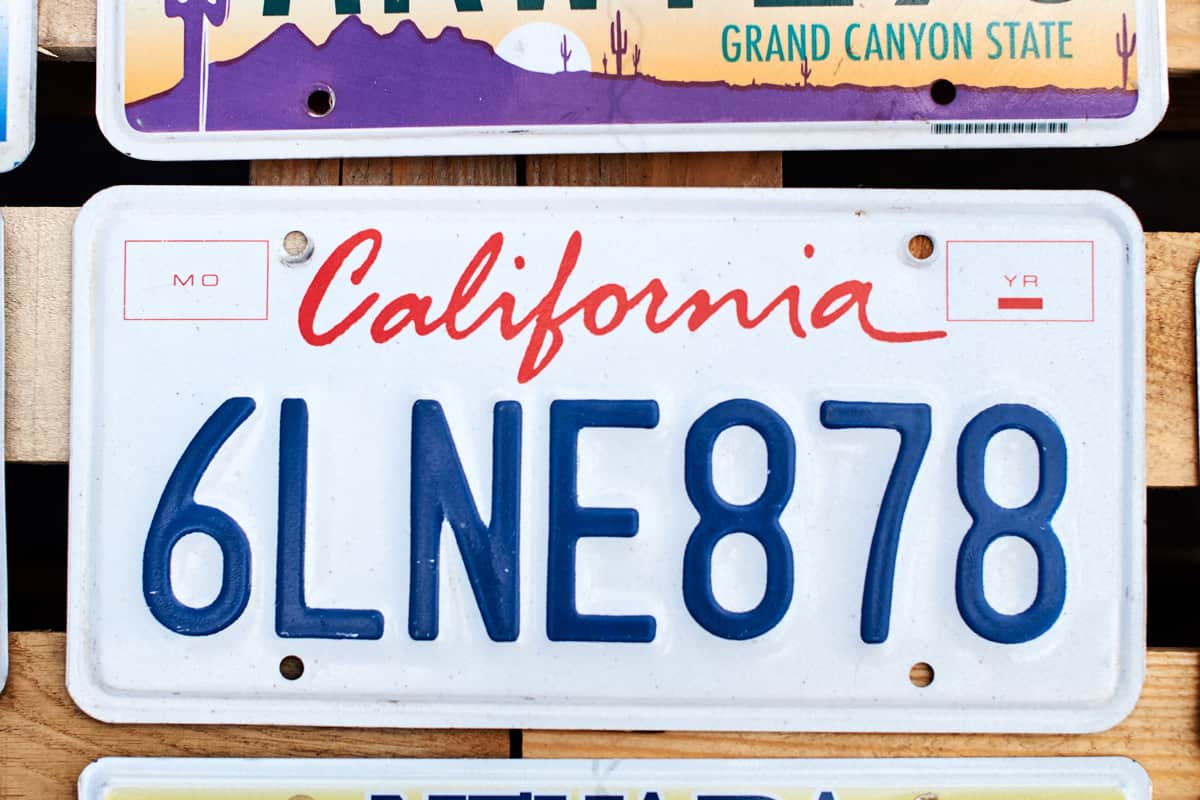 Old discontinued car license plate or vehicle registration number from California USA state on sale.