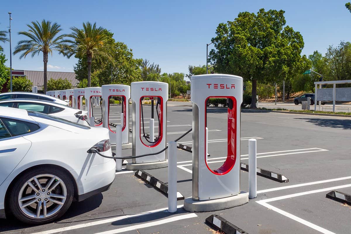 Tesla charging at Tesla Supercharger Station