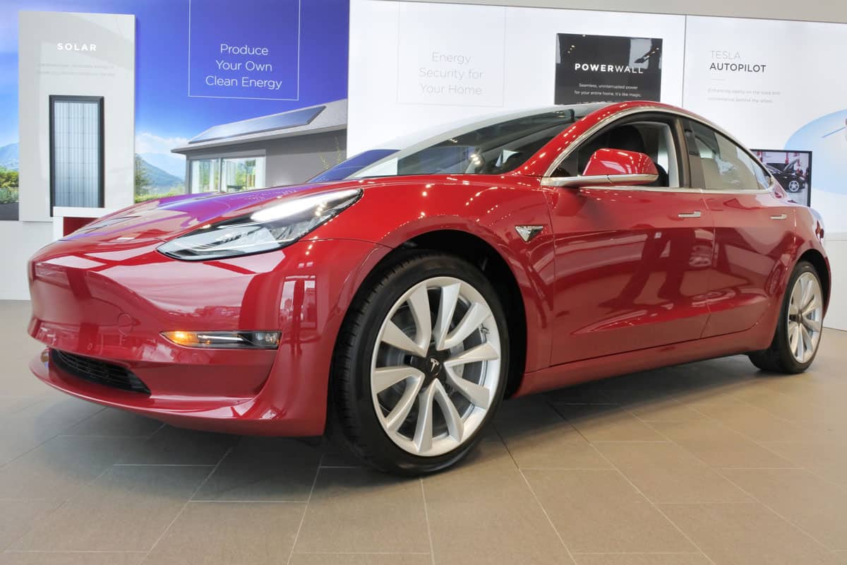 The plug-in electric car Model 3, a mid-size compact executive luxury four-door