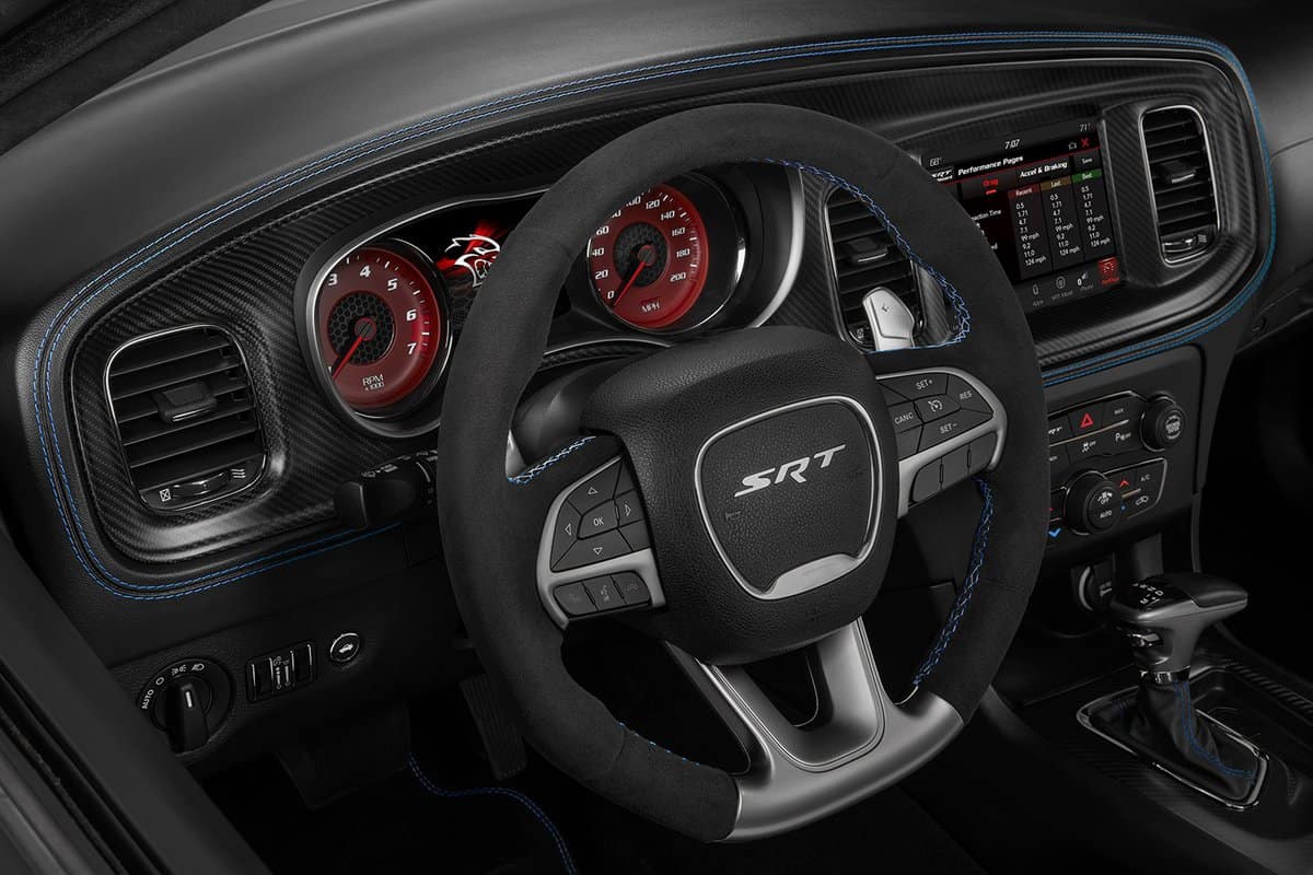 The steering wheel of a Dodge Charger SRT