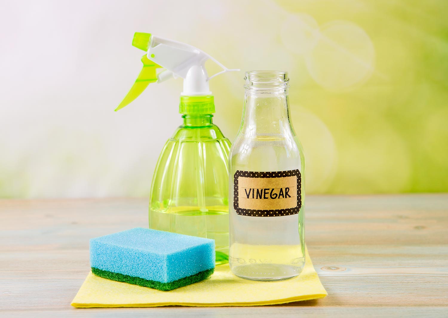 Using natural destilled white vinegar in spray bottle to remove stains