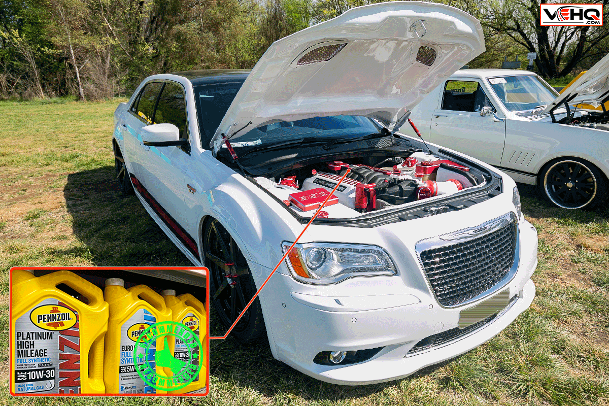Front and side view of an immaculate Chrysler 300 with a 6.4 litre hemi engine, What's The Best Oil For A 6.4 Hemi?