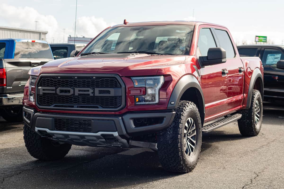 2020 Ford F-150 Raptor pickup truck at a Ford dealership