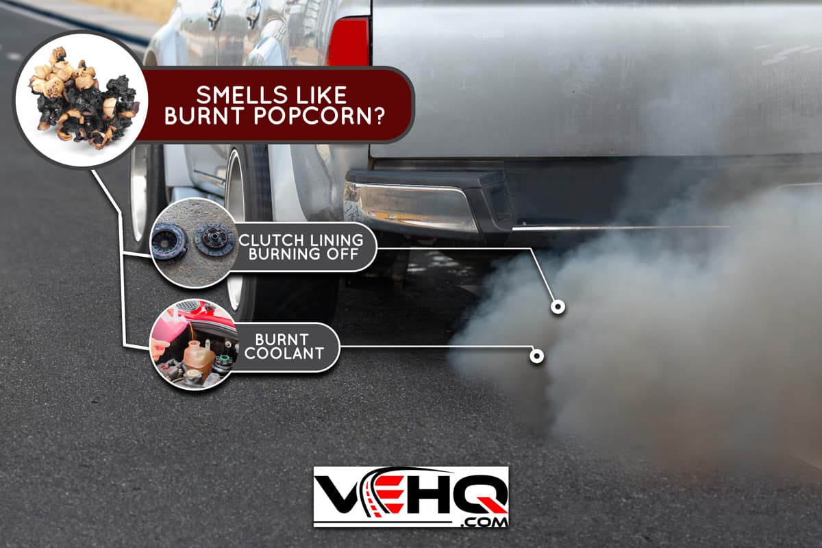 Air pollution from diesel vehicle exhaust pipe on road, Truck Smells Like Burnt Popcorn - Why And What To Do?