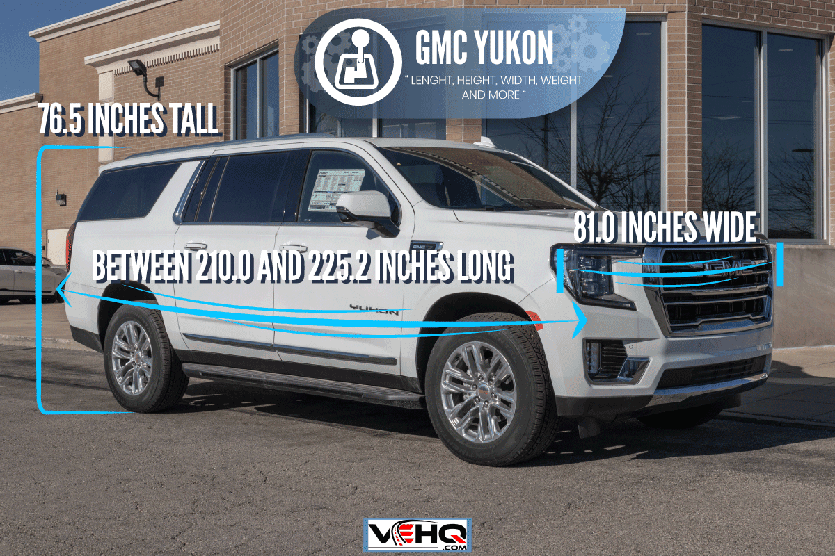 GMC Yukon SUV truck display at a dealership, How Big Is A GMC Yukon? [Length, Height, Width, Weight And More]