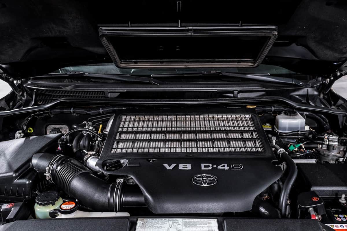 An up close photo of a V8 engine