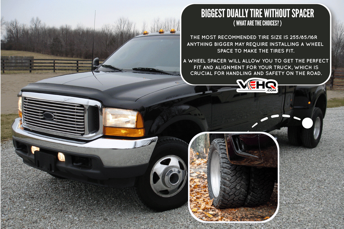 Big black dual rear tire diesel truck, Biggest Dually Tire Without Spacer - What Are The Choices?