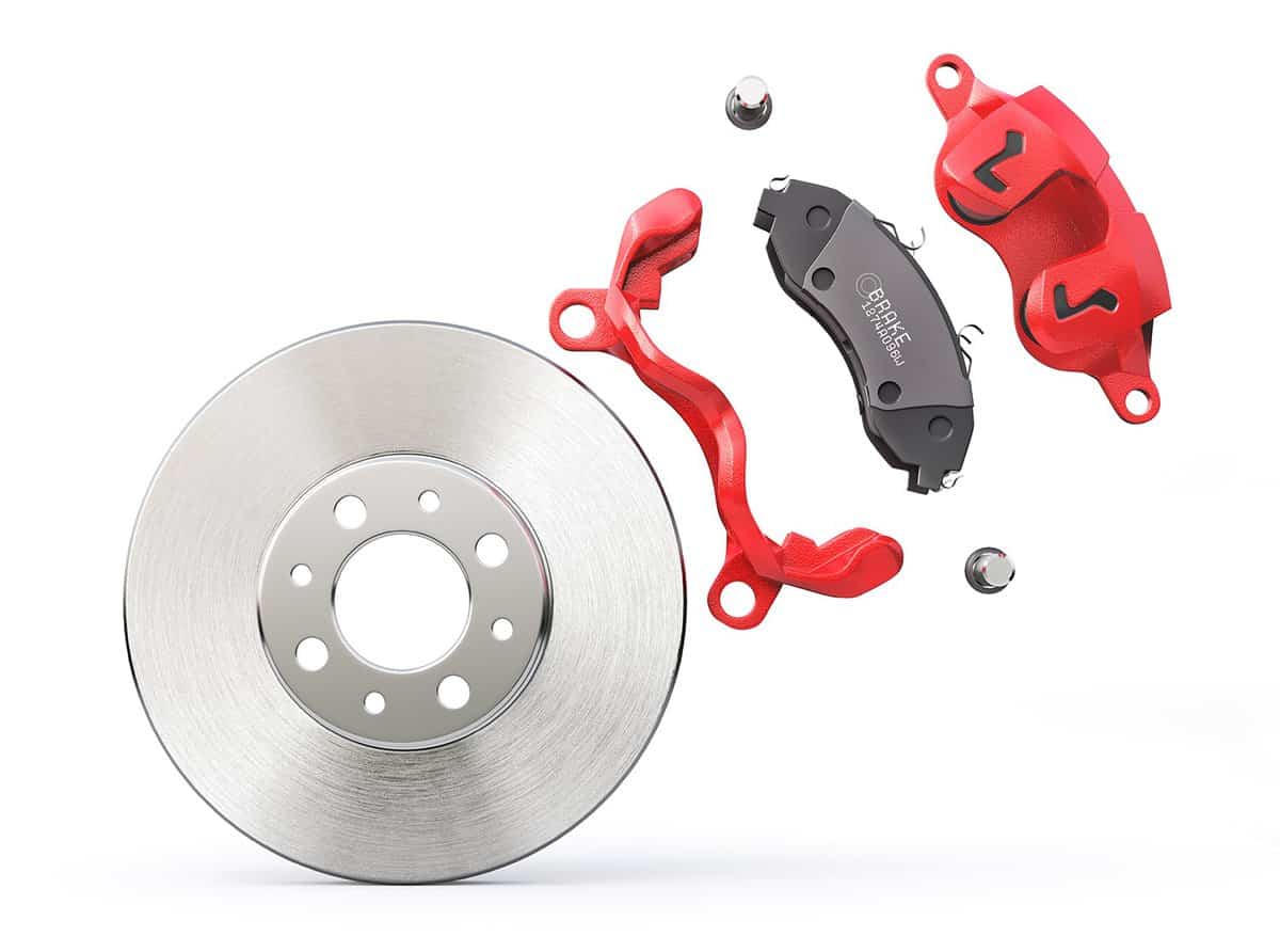 Car brake disk with red caliper