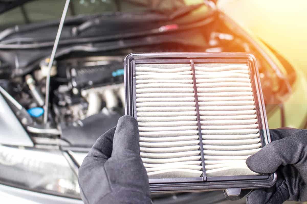 Car mechanic holding a brand new air filter