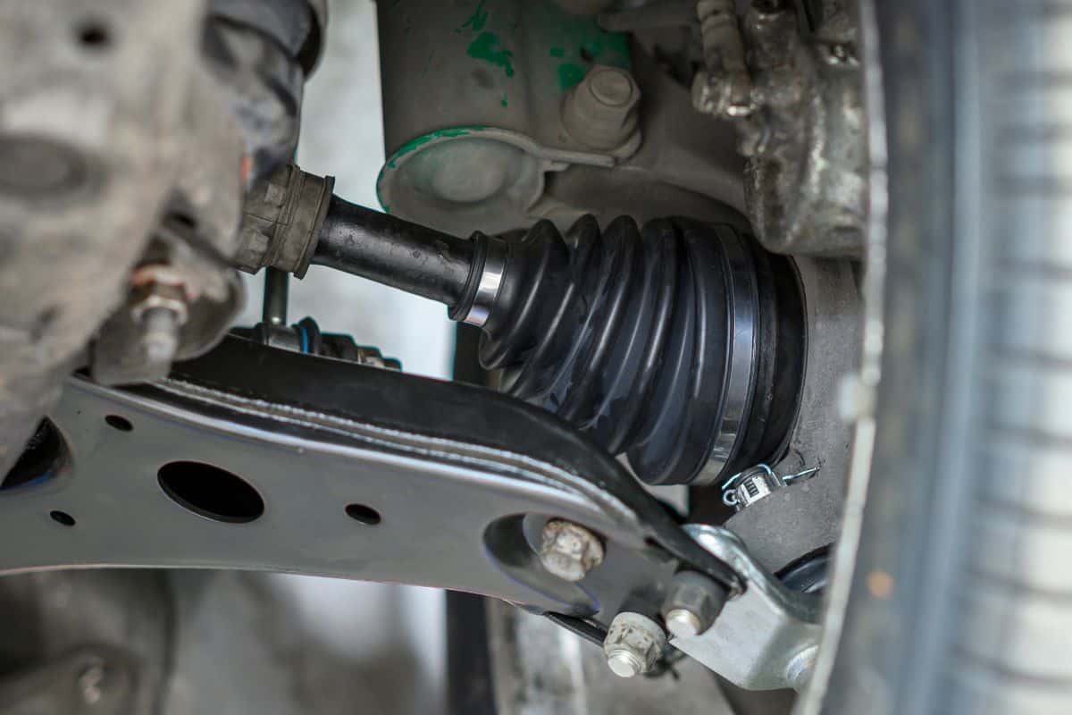 Close-up of New CV Joint rubber boot on a front wheel drive car.