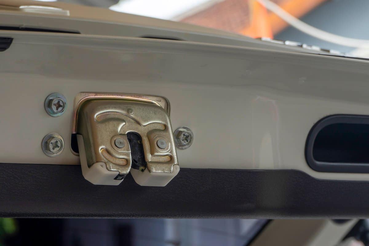 Close up of upper trunk door locks on modern cars