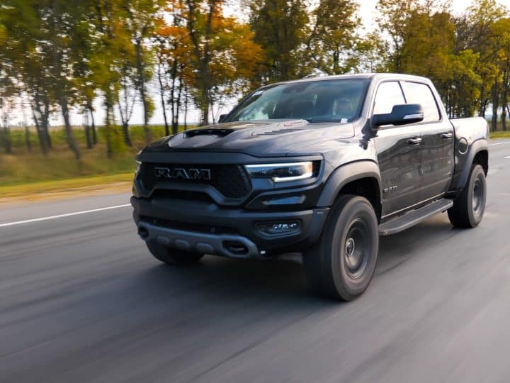 Dodge Ram TRX drives on a country road - Can Pickup Trucks Drive On Lakeshore Drive