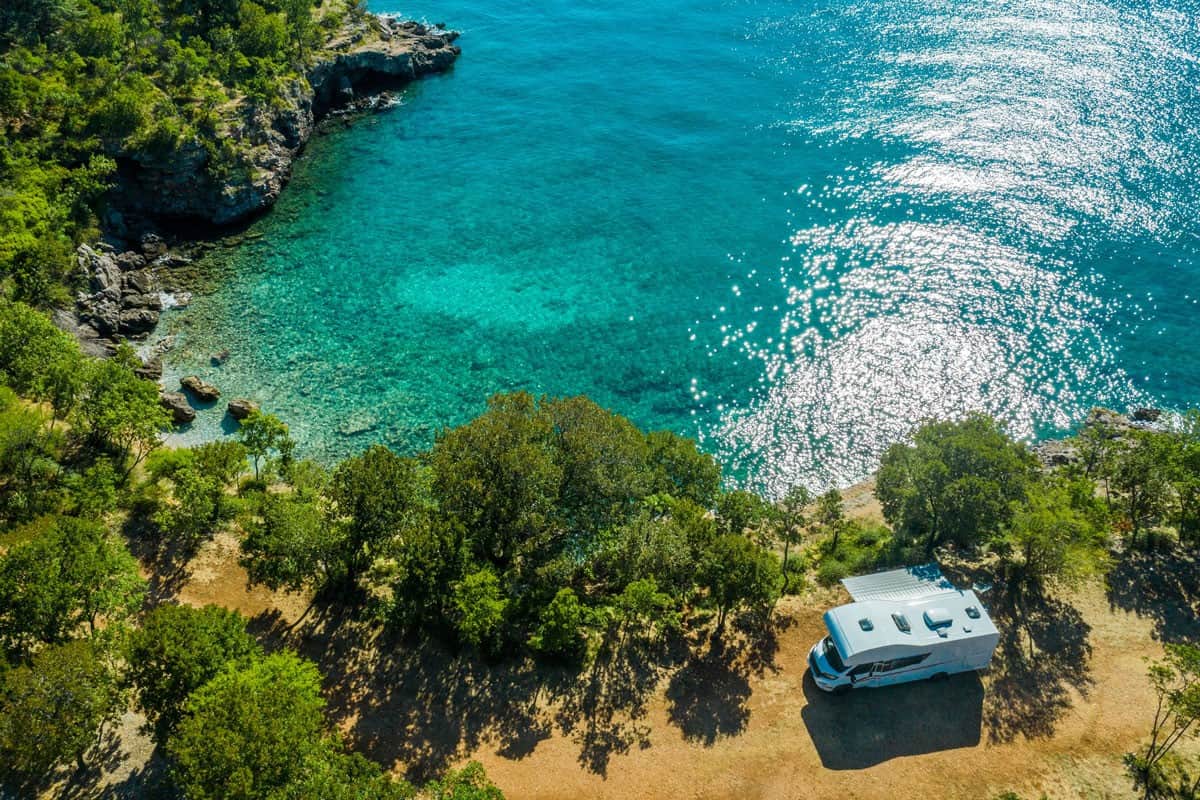 Modern Motorhome Camper Van on the Mediterranean Sea Croatian Coast