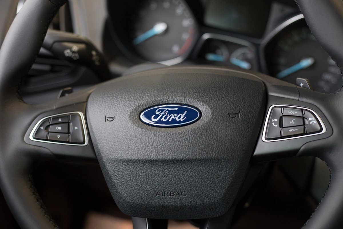  Showroom Ford. Steering wheel in new Ford car. 