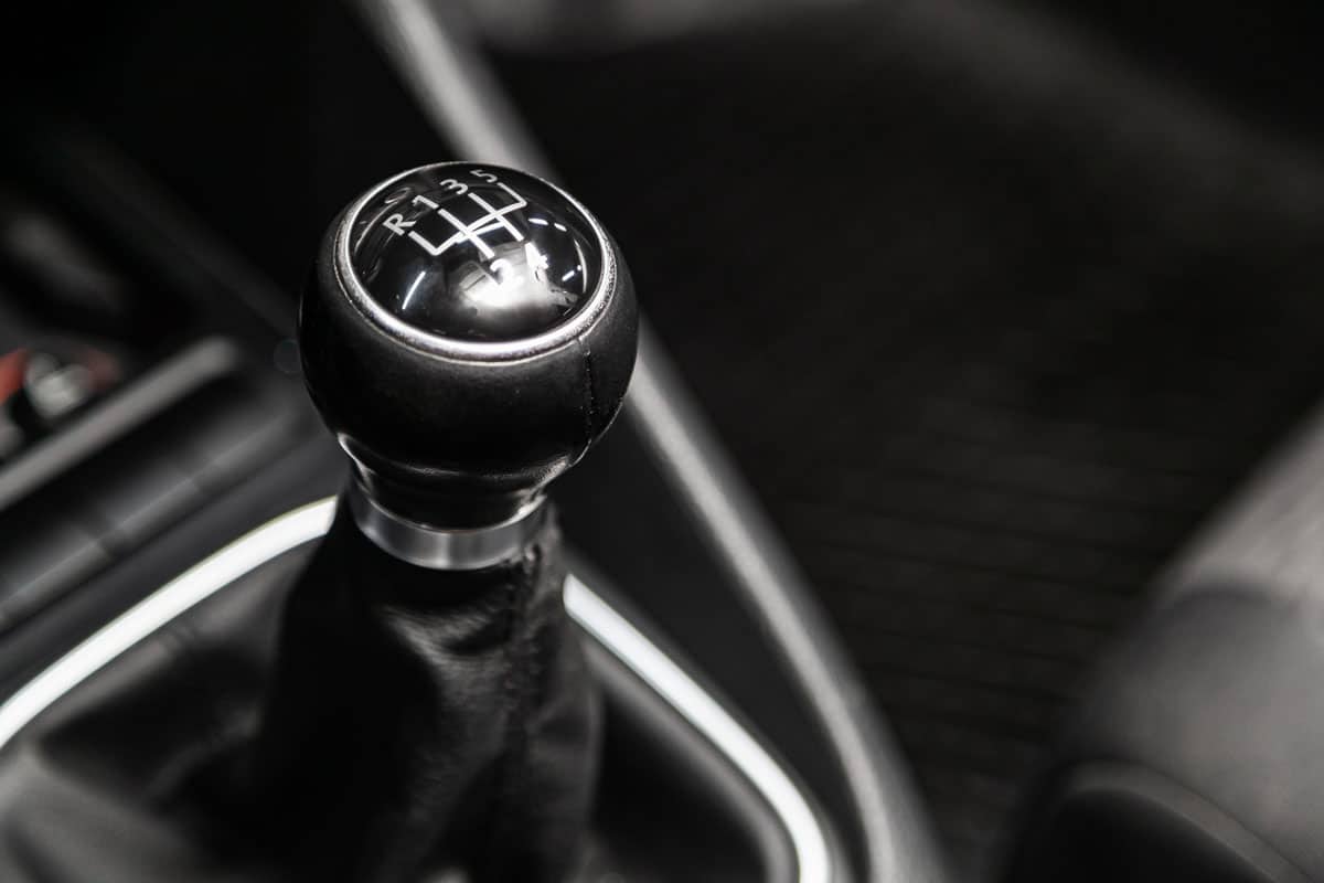 Volkswagen Golf, close-up of the accelerator handle. automatic transmission gear of car , car interior