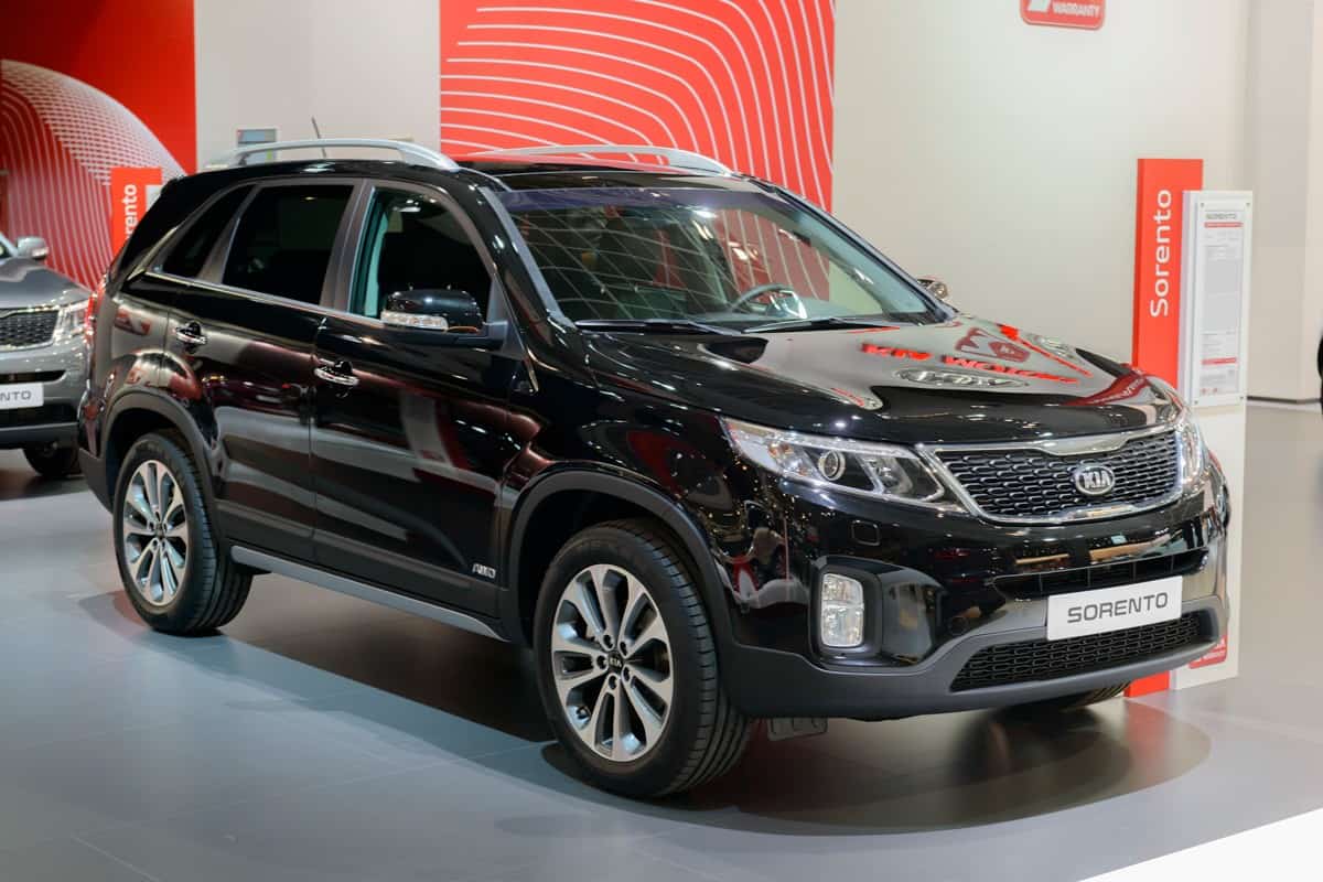 Kia Sorento Sports Utility Vehicle (SUV) on display at the 2014 Brussels motor show.