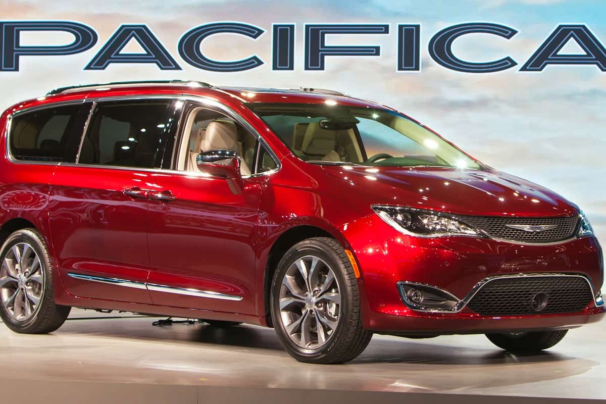A brand new red colored Chysler Pacifica