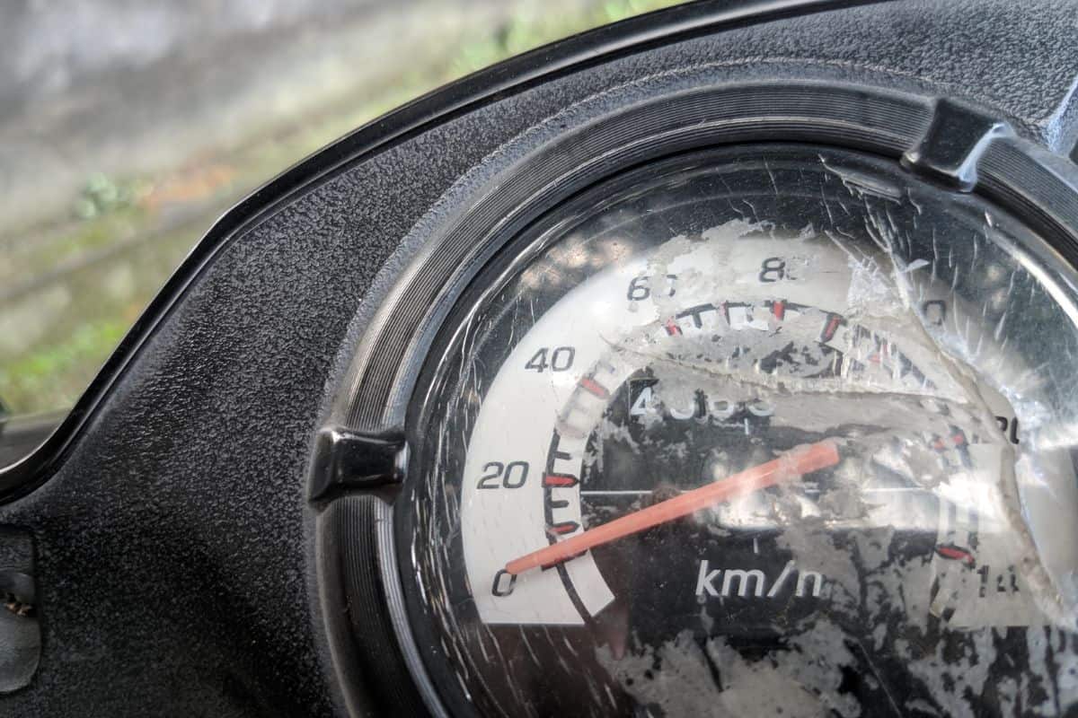 Cracked and scratched motor speedometer due to extreme weather