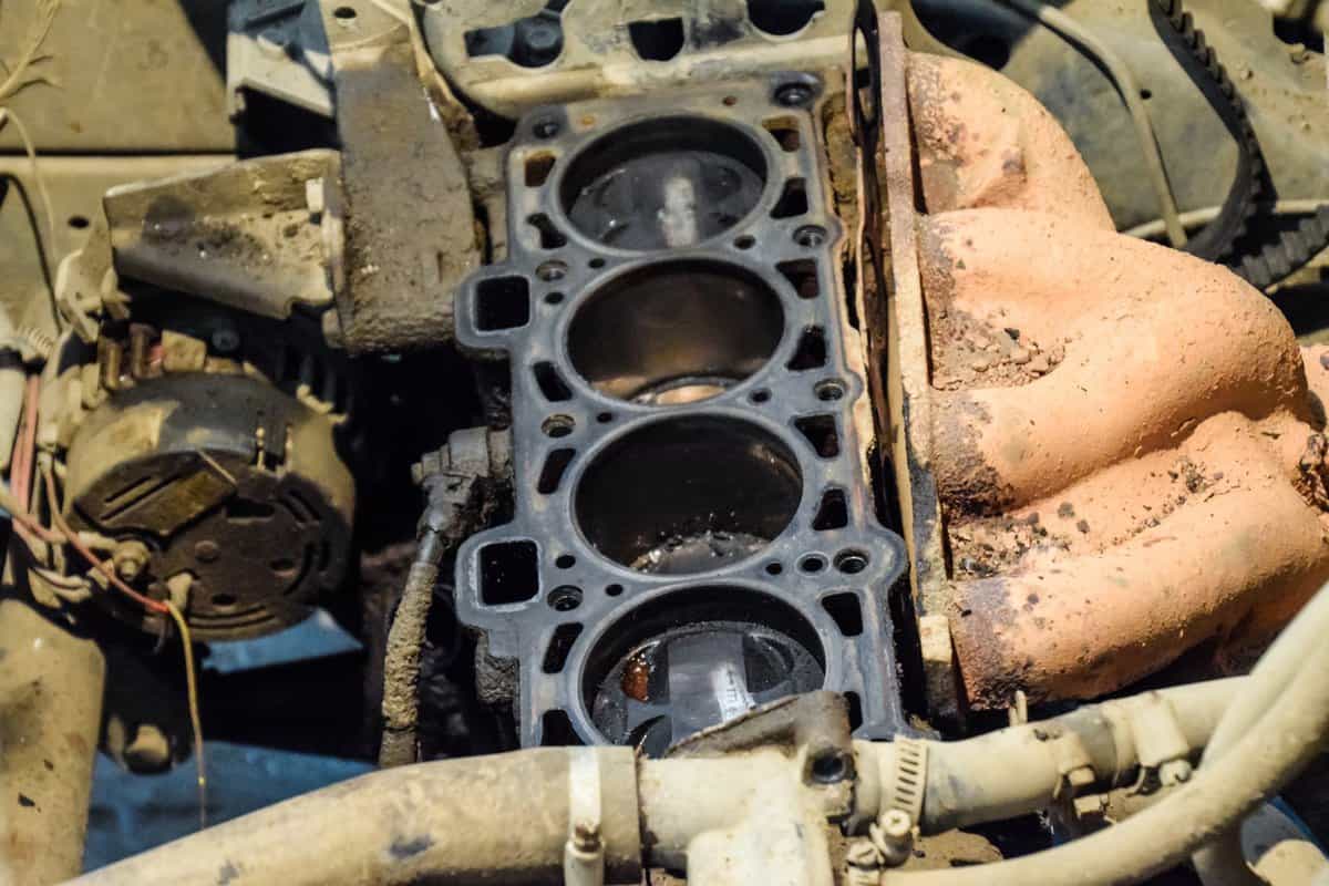 Disassembled car engine. Engine repair VAZ. Old car