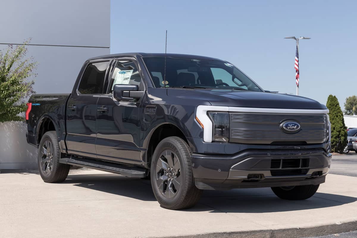 Ford F-150 Lightning display. Ford offers the F150 Lightning all-electric truck in Pro