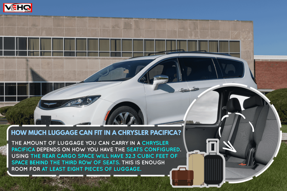2021 chrysler pacifica glossy white metallic paint parked outside the airport, How Much Luggage Can Fit In A Chrysler Pacifica?