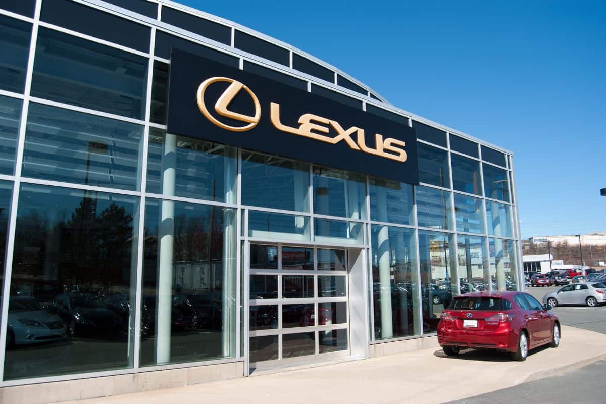  March 27, 2011: A new Red 2011 Lexus CT 200h hynrid hatchback sits in front of a Lexus Dealership in Halifax, Nova Scotia Canada."