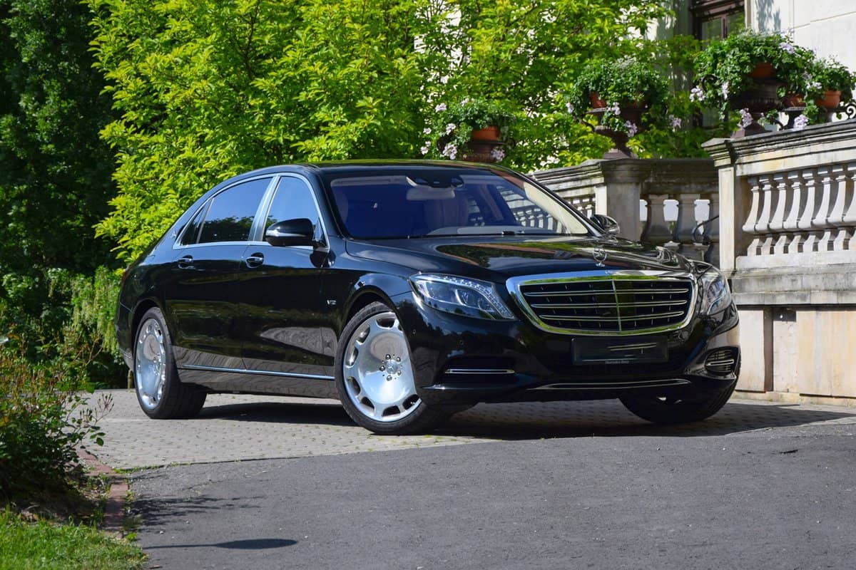 Mercedes-Maybach S600 stopped on a street. This model was the most luxury limousine in Mercedes-Benz offer.