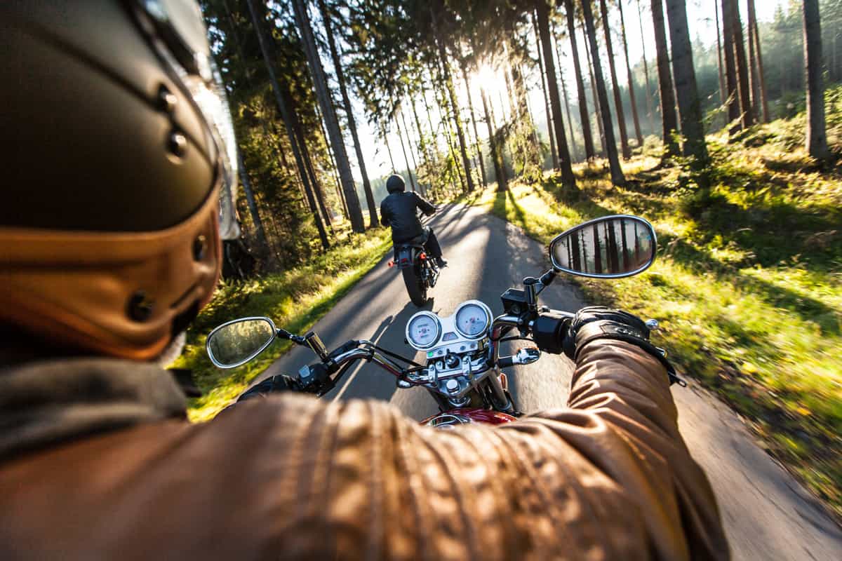 Riders cruising down a small forest road