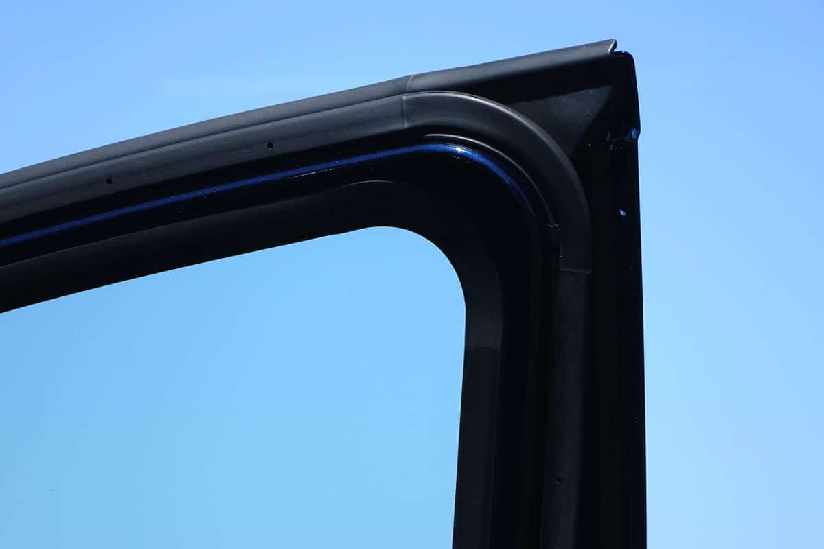 Showing a Car Door Rubber Cushion with Air Holes, on a Blue Metallic Steel Frame