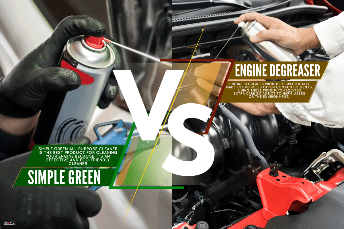 Collaged photo of car engine degreasers, Simple Green Vs Engine Degreaser [Which To Choose To Clean Your Engine?]