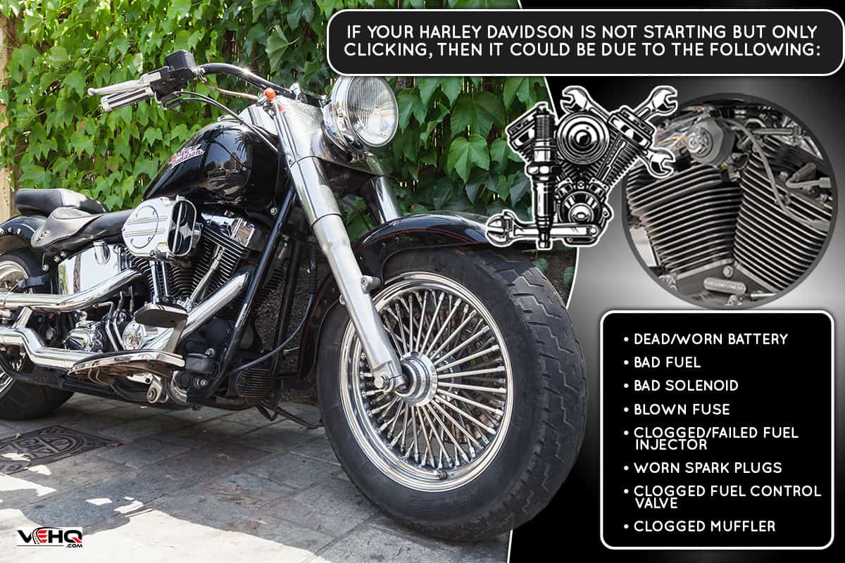 Black Harley Davidson motorcycle with chromed details stands parked, Harley Davidson Is Not Starting, Just Makes Clicking Noise - What Could Be Wrong?