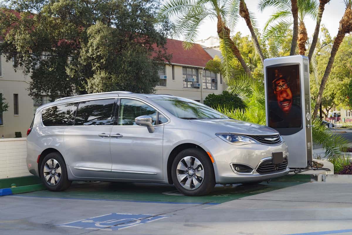 Chrysler Pacifica Electric Vehicle glossy metallic silver grey color