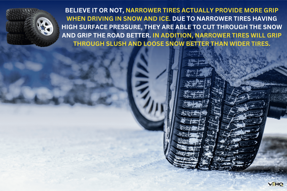 Copy of Tire in winter on snow road. Winter tires with car detail. - Are Bigger Tires Better For Snow And/Or Ice?