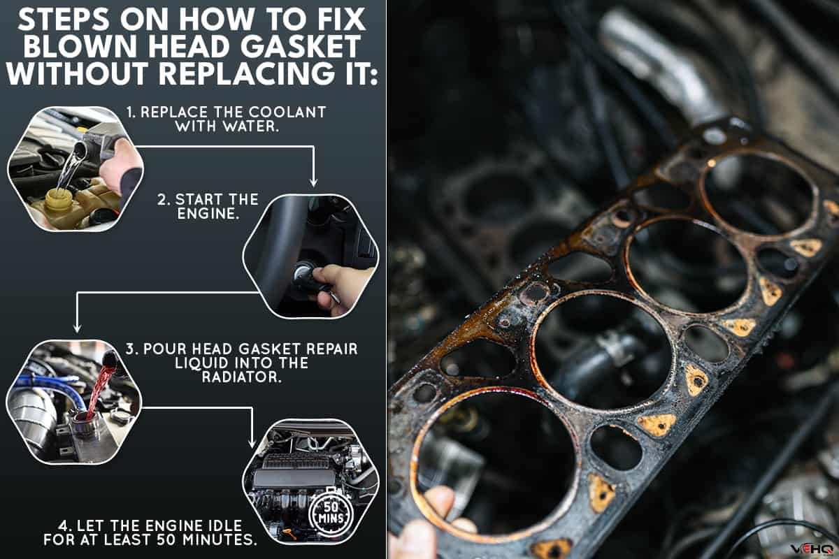 A cylinder block and a damage head gasket on the hand of a mechanic, How To Fix A Blown Head Gasket Without Replacing It [Step By Step Guide]