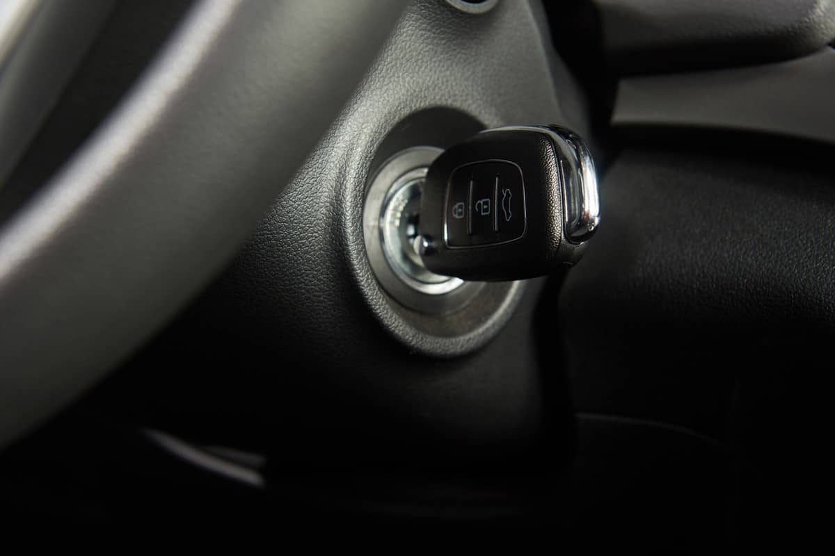 Ignition key of modern car close up. 
