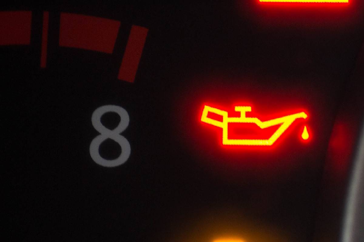 Oil pressure gauge on car dashboard