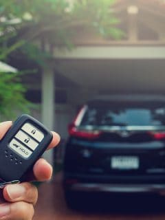 A remote car keys and black car in the house, Why Is My Remote Start Disabled? [Inc. System Fault]
