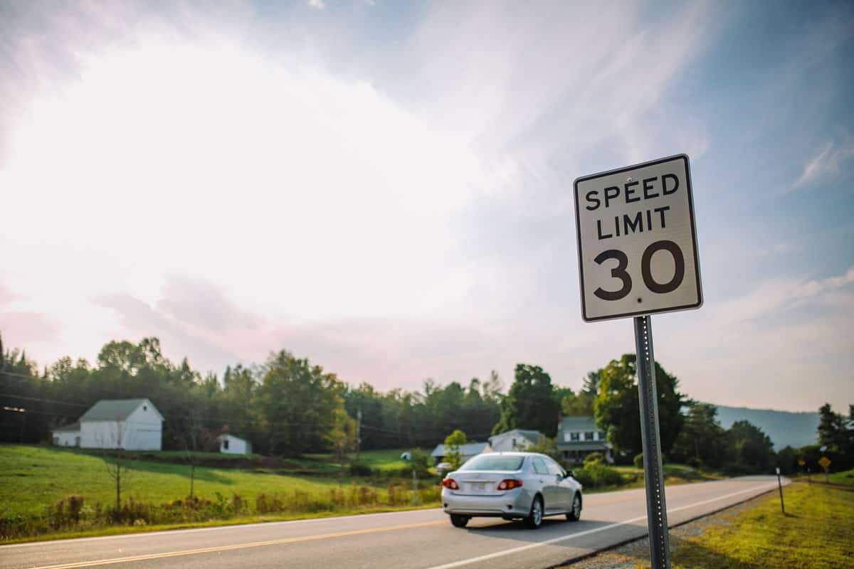 Speed limit sign on a highway