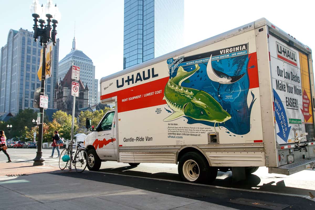 U-Haul truck parked in central Boston