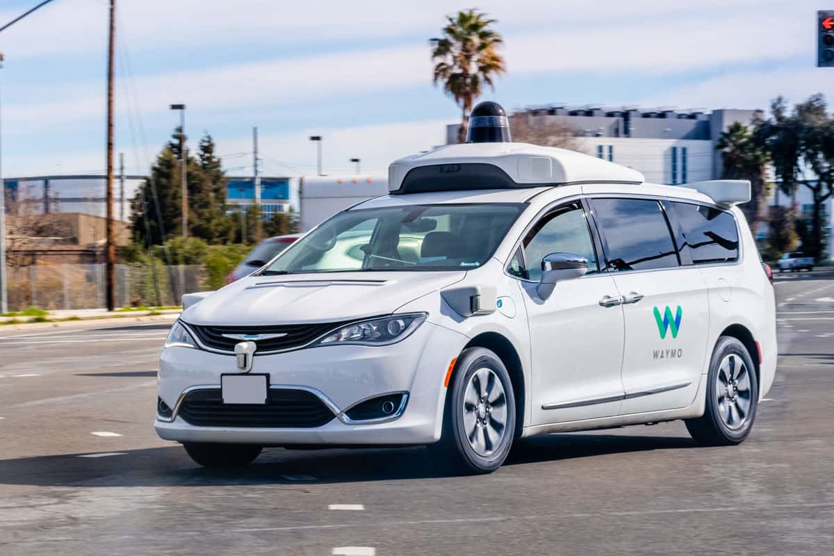 Waymo self driving car performing tests on a street in Silicon Valley
