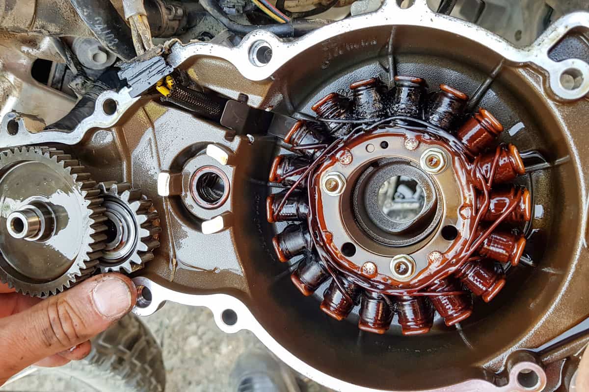 a worn stator caused by a failure of a motorcycle to run