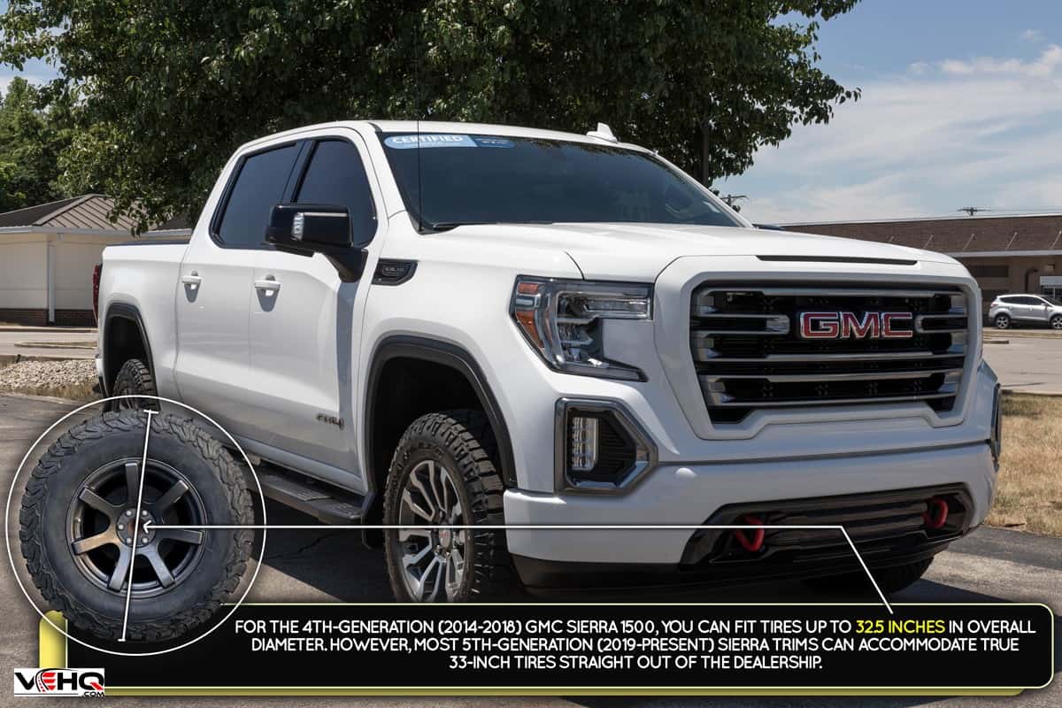 Used GMC Sierra 1500 AT4 pickup truck. With supply issues, GMC is buying and selling used and pre-owned vehicles to meet demand., What Are The Biggest Tires That Fit A Stock GMC Sierra 1500?