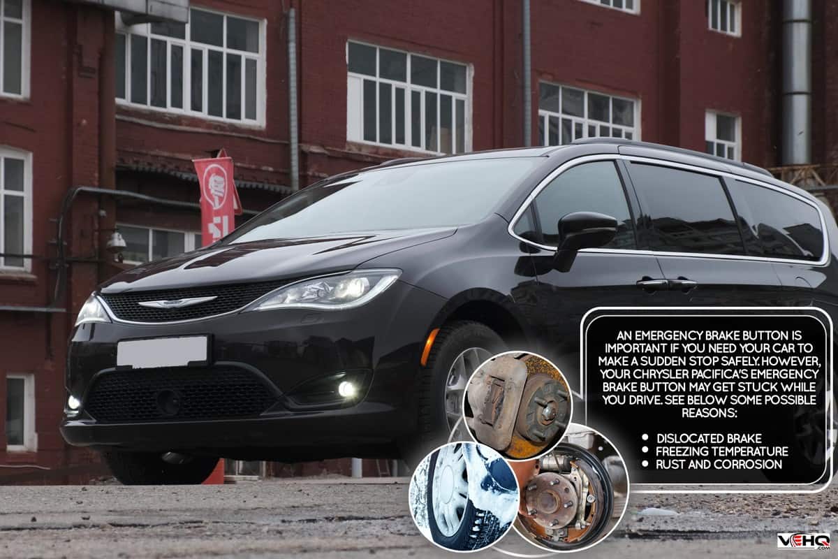 Black minivan chrysler pacifica 2020 model on parking lot from side front., Chrysler Pacifica Emergency Brake Is Stuck - How To Release It