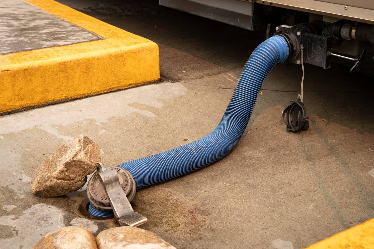 A hose connected to a drain