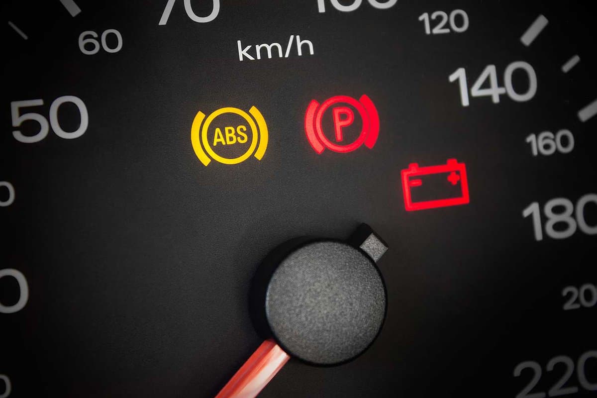 ABS light close up in car dashboard