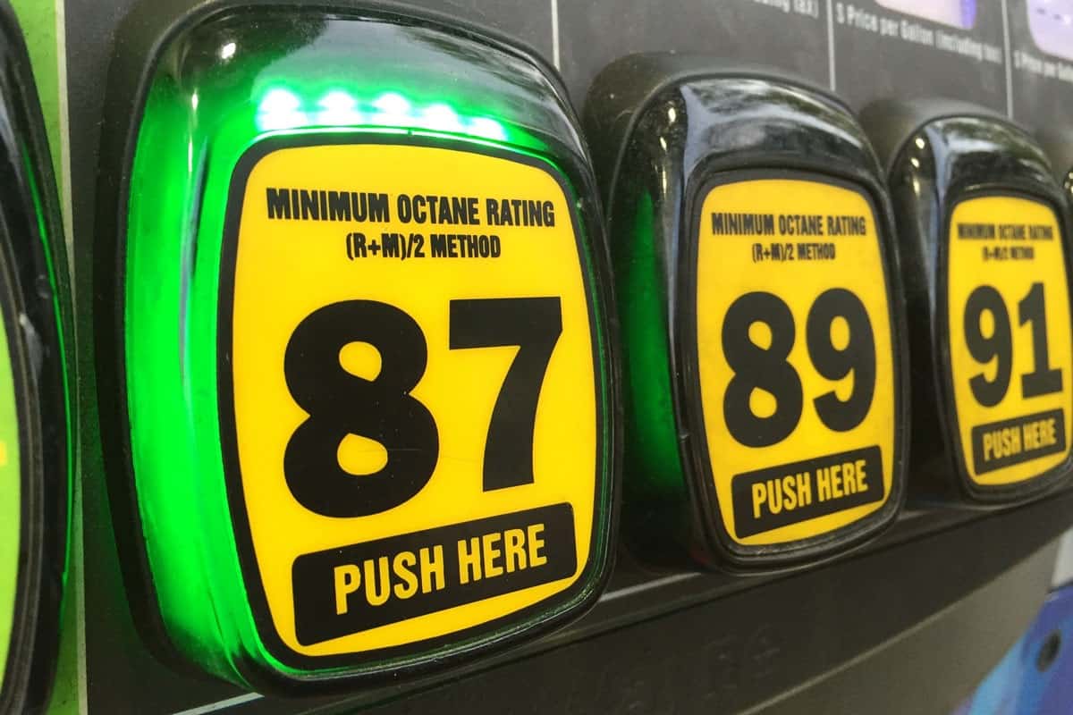 Gasoline octane selection buttons at a typical self service gas station.