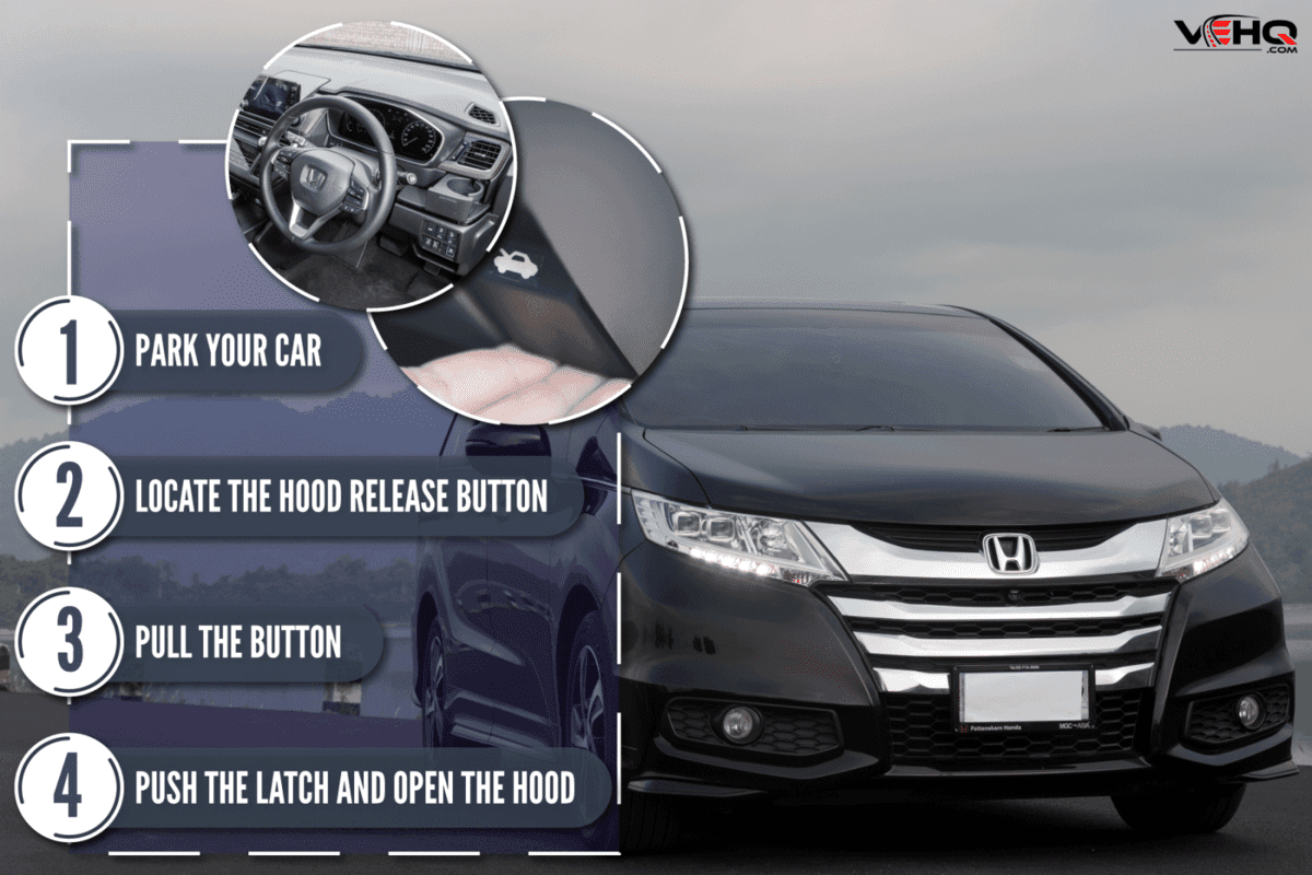 honda odyssey glossy metallic black captured on road, How To Open Hood On Honda Odyssey [Quickly & Easily]