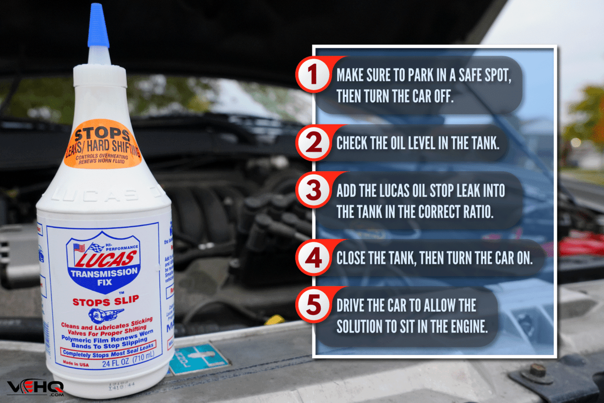 Lucas oil transmission fix stops slip and leaks bottle on the top of the engine bay, How To Use Lucas Oil Stop Leak