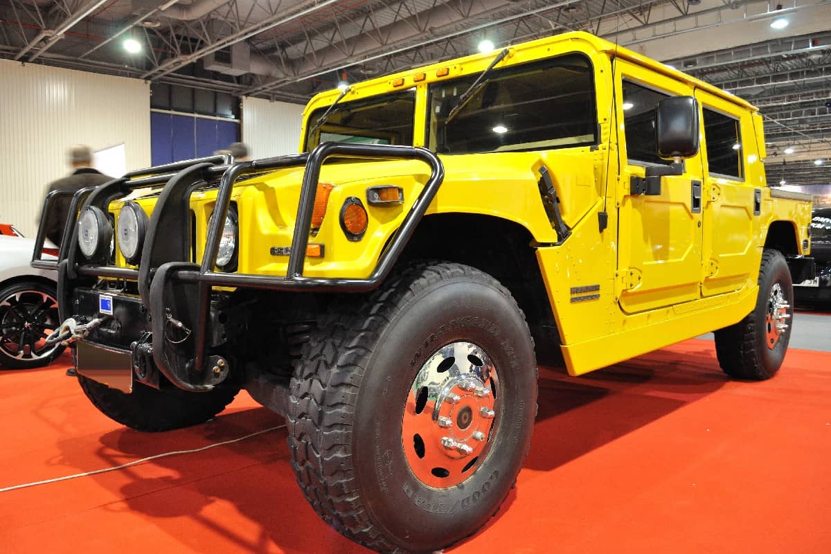 Hummer H1, off-road vehicle on display at the auto show